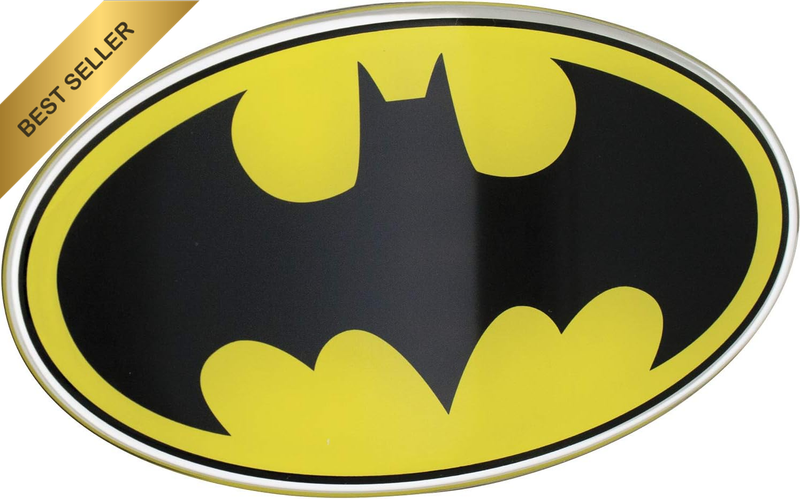 Batman Logo Car Decal Domed/Black/Yellow/Chrome Finish, DC Comics Automotive Emb