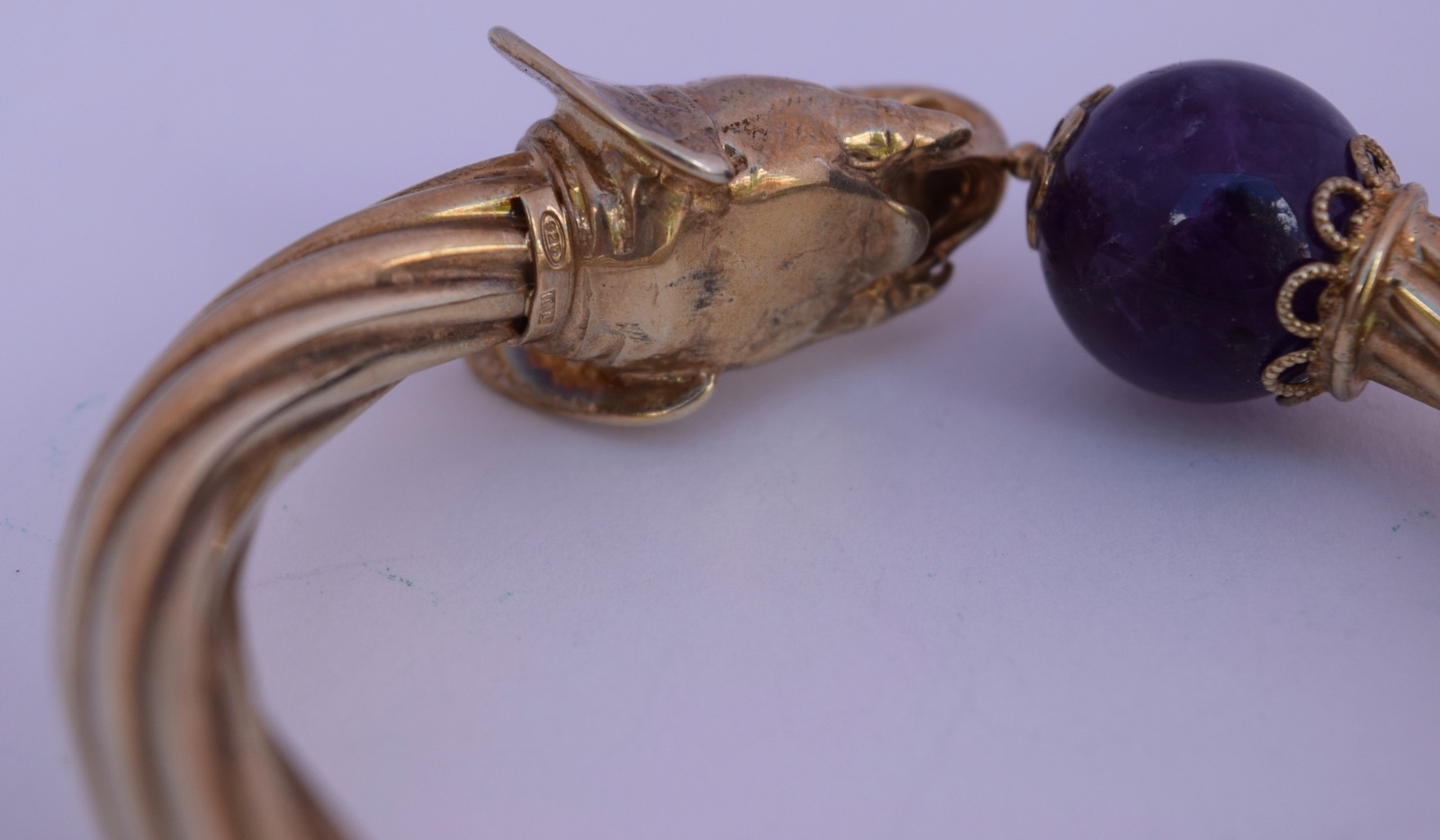 Vintage Elephant Gilt sterling silver & Amethyst bangle bracelet Italy designer