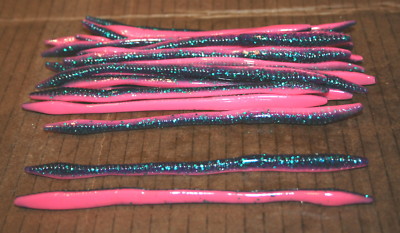6 1/2'' Finesse Worm Trick Worm Style Junebug Bubblegum Lam Plastic 50 pack bulk