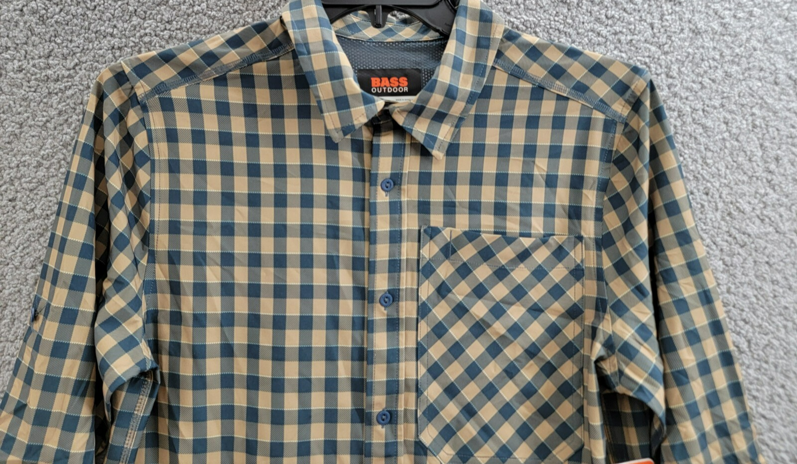 BASS OUTDOOR Cool Plaid Long-Sleeve Shirt Mens S Kelp Small Buffalo Patch Pocket - Picture 3 of 19