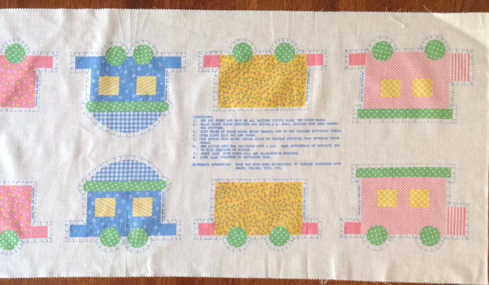 4 Vtg 1970s Cut and Sew Train Toy Pillow Calico Fabric Panel Easy Beginner Baby