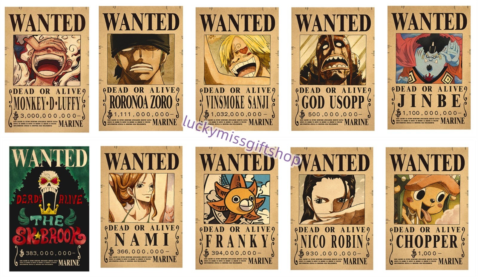 ワンピース　ONE PIECE wanted slete 三越　伊勢丹 10 Pcs Anime One Piece Luffy Straw Hat Pirates Wanted Poster