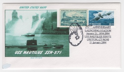USS NAUTILUS SSN 571 COVER 50'TH ANNIVERSARY 2004 CACHET SCOTT 1128 & 3372