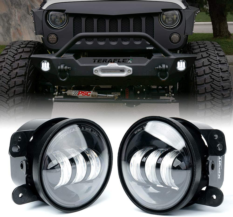 4 Inch Fog Lights 60W White LED Chip Replacements Compatible with Wrangler JK Un