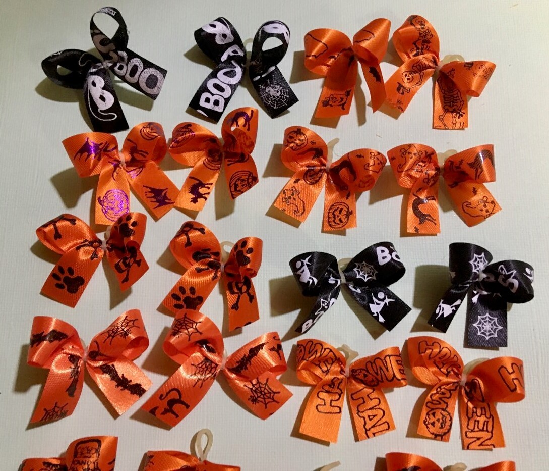 20 small Halloween dog bows Dog grooming bows Handmade USA Yorkie Poodle pet bow