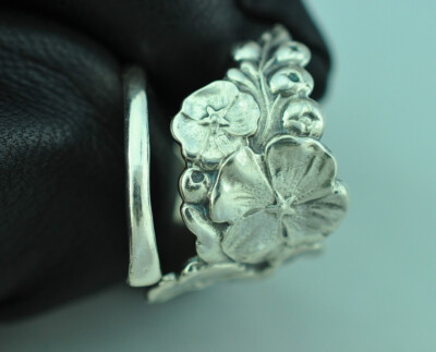 Solid 925 Sterling Silver Flower Floral Adjustable Spoon Ring