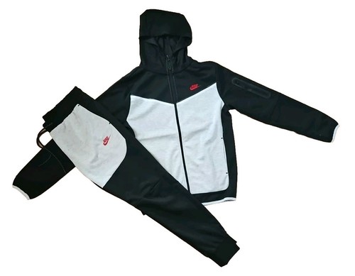 New Nike Tech Cotton Sweat Suit   Hoodie & Joggers Men's Set Gray/Black LG READ!