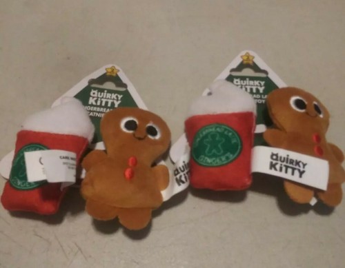 Quirky Kitty Catnip Gingerbread Man Latte Lot of 2 sets of 2 (total 4 Cat Toys)