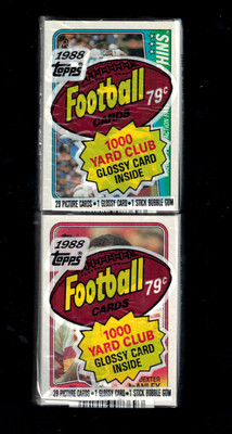 2-1988 topps football cello pack stars showing possible bo jackson rookie