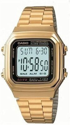 Casio Vintage A178WGA-1A Men's Gold Tone LED Light Afterglow Alarm Chronograph W