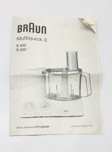 BRAUN Food Processor Combimax K 600  Multiquick 3 model 3205 PARTS EUC