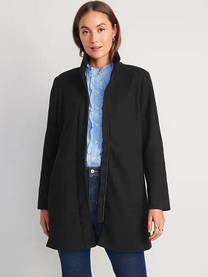 

Пальто Old Navy Black с мягким начесом и воротником-воронкой, размер, Черный