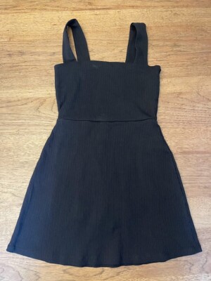 PINK Victoria s Secret Black MEDIUM Rib Square Neck Active Sleeveless Dress VS