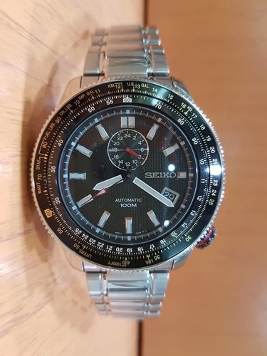 Pre-owned Seiko Ssa005 Automatic 44mm Men Watch Black Dial Steel Bracelet Pilot Date