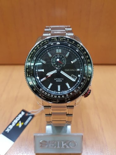 Pre-owned Seiko Ssa005 Automatic 44mm Men Watch Black Dial Steel Bracelet Pilot Date