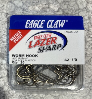 Eagle Claw Lazer Sharp Worm Hooks Size 1/0 Bulk Pack