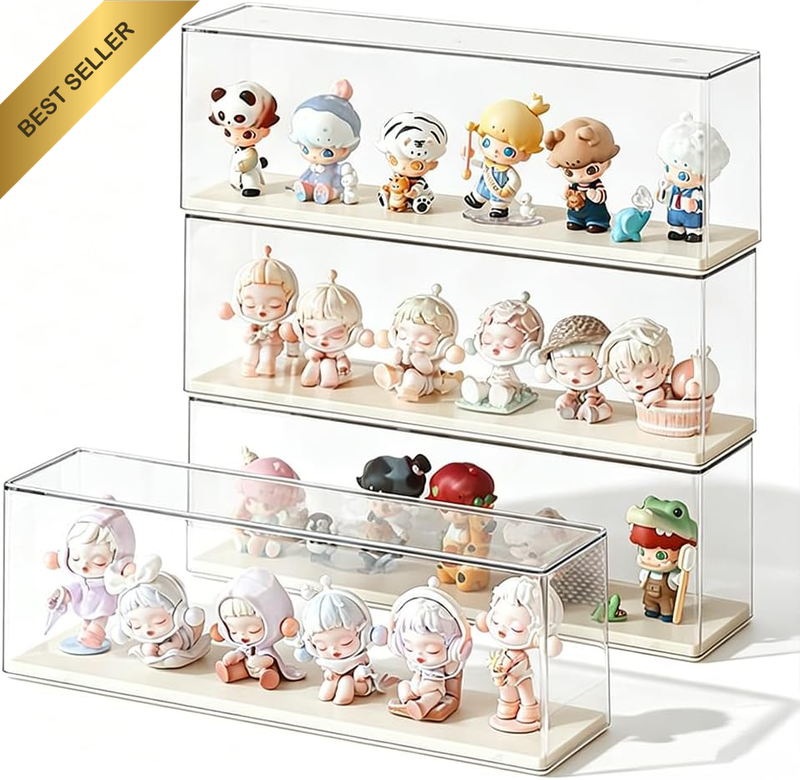 4 Pack Acrylic Display Case Stackable Figurine Showcase Box