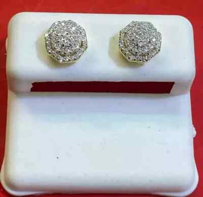 1Ct Round Lab Created Diamond Men's Cluster Stud Earrings 14k Yellow Gold Plated