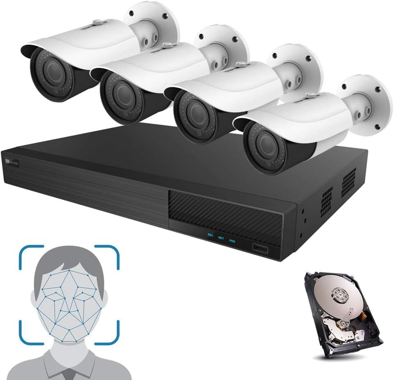 Facial Recognition Camera System, 8 Channel Security NVR 8 Poe Ports with Night