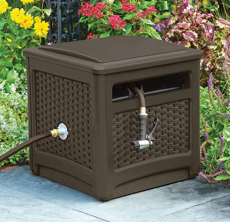 Suncast No-Leak Resin Wicker-Looker Hose Reel, Mocha, up to 225 feet of hose
