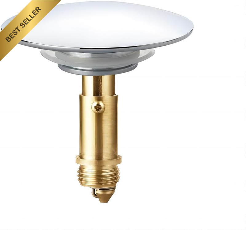 Brass Pop-Up Sink Drain Stopper - Push Click Clack Plug for Kitchen & Bathroom (