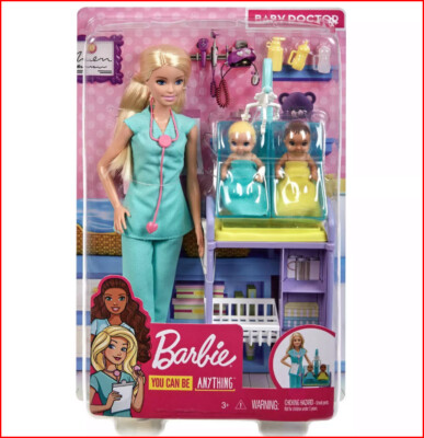 Barbie U Be Anything BABY DOCTOR Doll Set - 2 Babies + Equipment -Blonde  NEW 