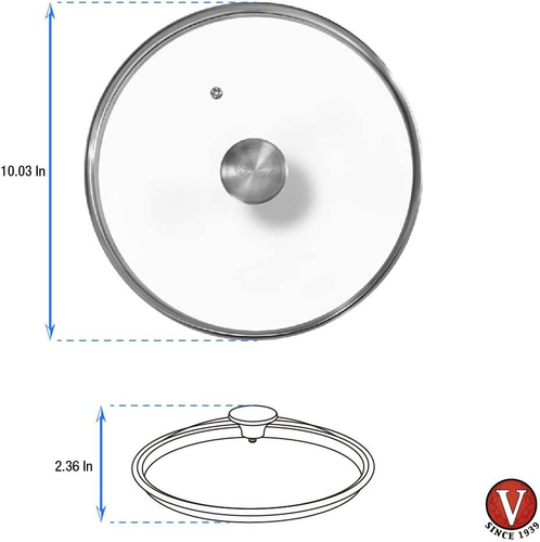 Victoria Glass Lid for 10 Inch Cast Iron Skillet, Frying Pan 10 Inch,