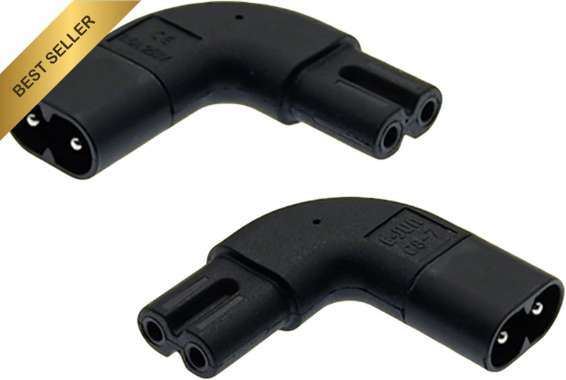 Right Angle C8 to C7 Power Adapter 2-Pack - 250V 2.5A Male to Female Converter, 