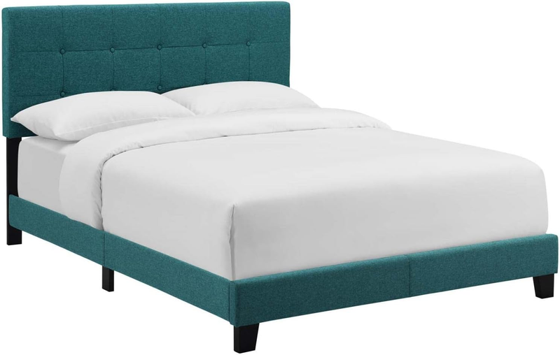 Amira Tufted Fabric Upholstered Queen Bed Frame with Headboard in White