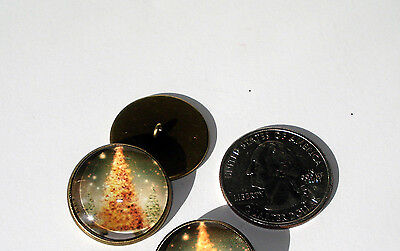 Golden Christmas Tree ONE Glass Dome Button handcrafted collectible shank 