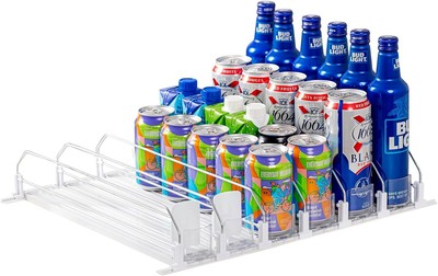 Rula Drink Organizer for Fridge, Width Adjustable 15''D - 6 Rows, White 