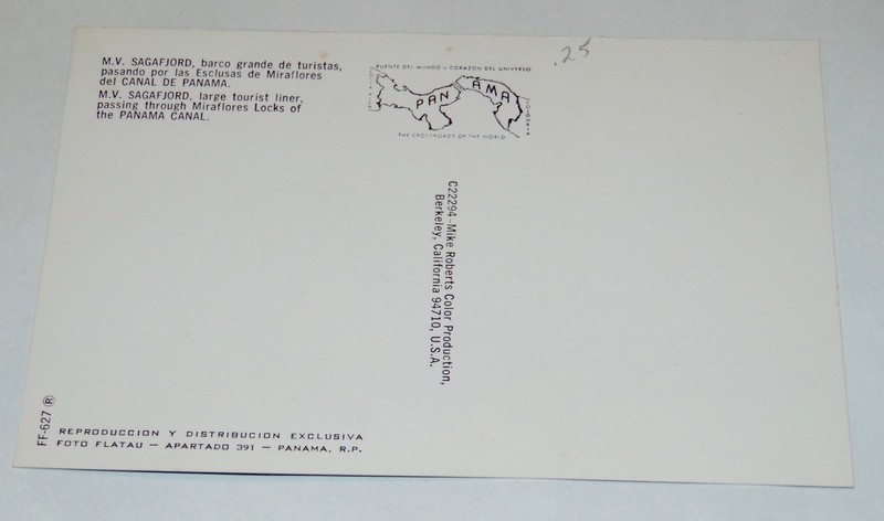 VINTAGE Postcard M.V. SAGAFJORD Ocean Liner PANAMA CANAL