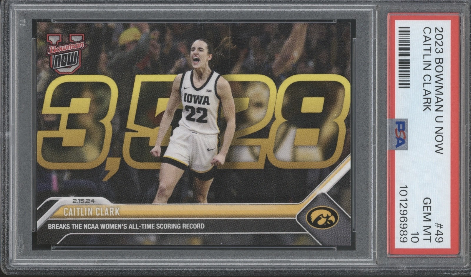 2023 Bowman University Now #49 Caitlin Clark RC Rookie Gem Mint PSA 10