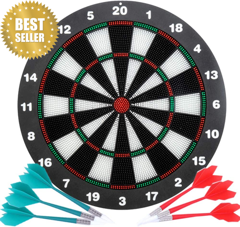 Safety Dart Board Set for Kids and Adults - 16 Inch Soft Rubber Board Game with