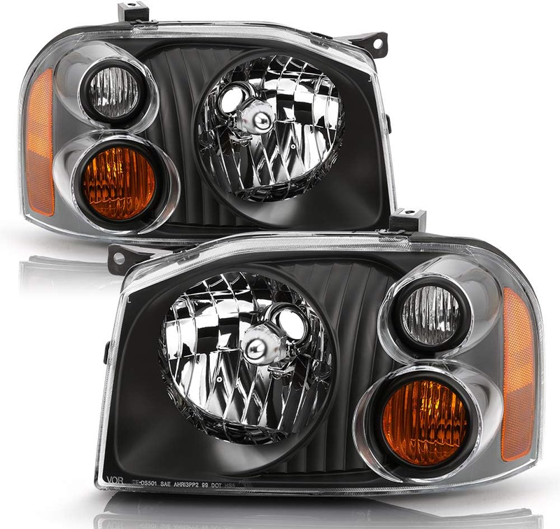 Black Headlights Replacement Driver Passenger Side for 2001-2004 Nissan Frontier