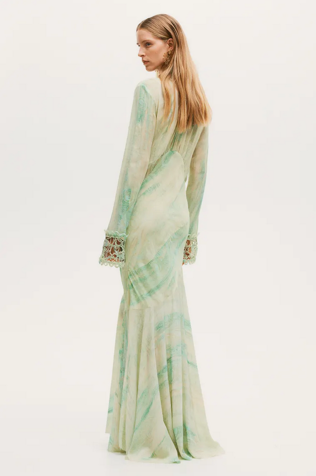 Pre-owned H&m Studio Collection Embellished Patterned Dress (mint Green/patterned)