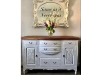 Antique Bow Front Ornate Sideboard