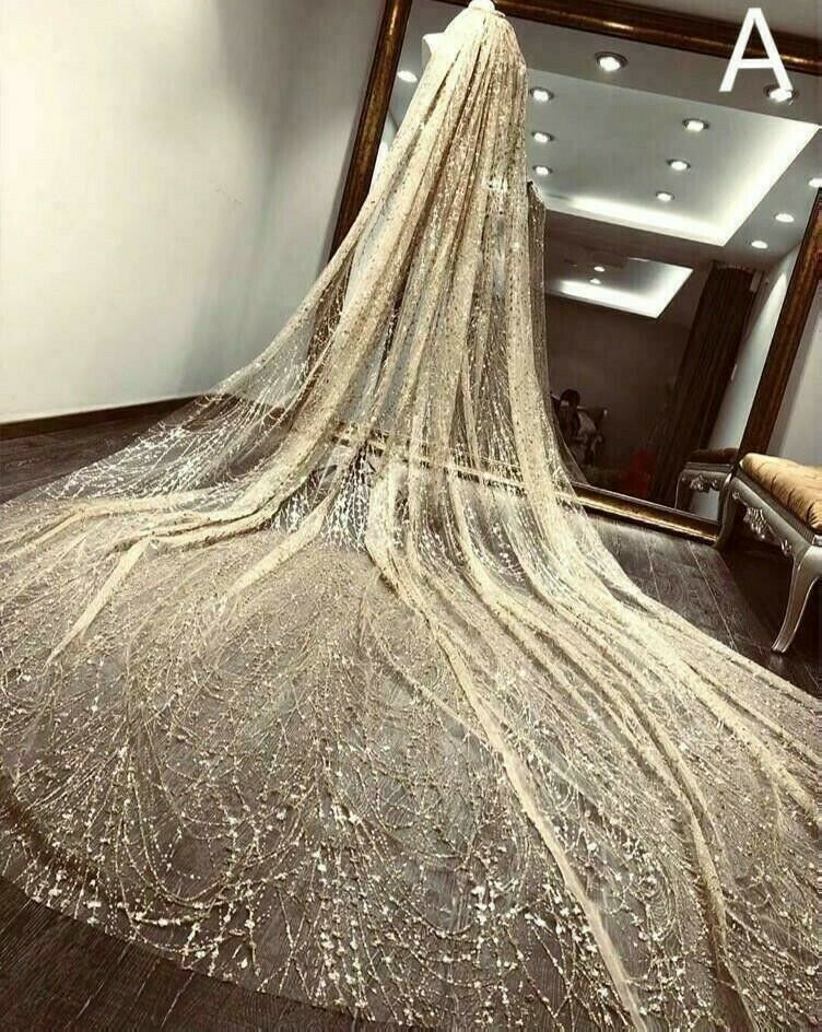 Bride Sequins Long Veils Bridal Veil Mantilla Hair Accessories Wedding Cathedral