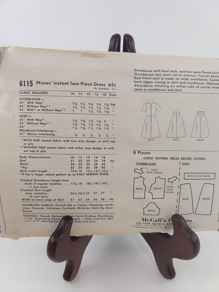 Vintage McCall's Sewing Pattern 6115 Misses Two Piece Dress Size 12 Uncut 1961