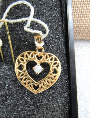 Alwand Vahan 14k Yellow Gold Opal Heart Pendant Charm 2000 NEW WITH TAGS IN CASE