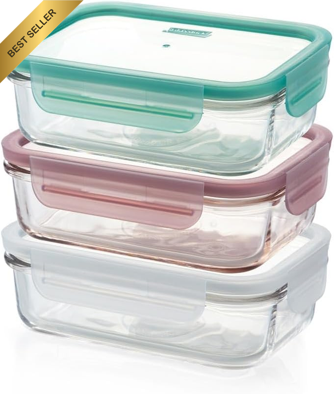 Rectangle Food Container with Lid 3-Piece Set, 710 Ml Capacity White, Pink, Aqua