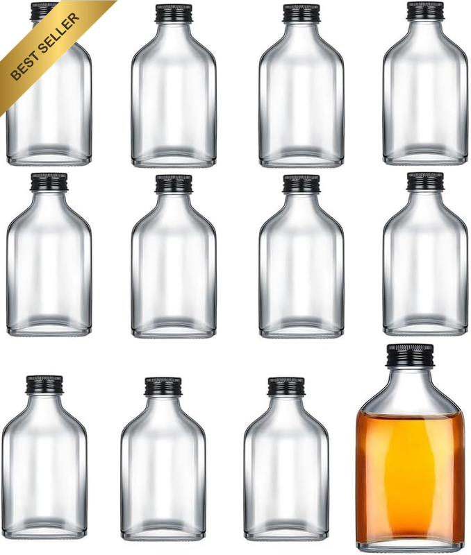 12Pcs Mini Glass Liquor Bottles, Small Clear Empty Champagne Bottles with Black