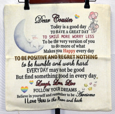 Throw Pillow Cover ''Dear Cousin'' Quote Gift Birthday Zip Closure