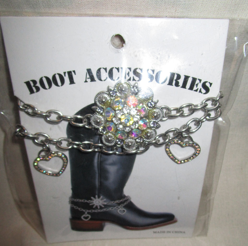 NIP Boot jewelry (Charm) Double Row Rhinestone hearts and concho in silver