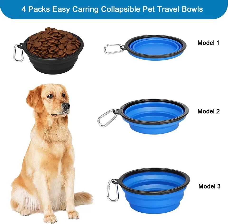4 Portable Travel Collapsible Foldable Pet Dog Bowl for Food & Water Bowls Dish