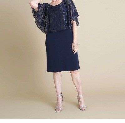 Connected Apparel Capelet Dress NWT Midnight Navy  Size 8