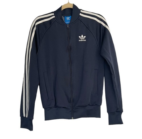 Adidas Superstar Track Jacket Navy White Full Zip 3 Stripe Tricot