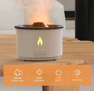 Ultrasonic Volcano Humidifier and auto shut-off Aroma Diffuser.