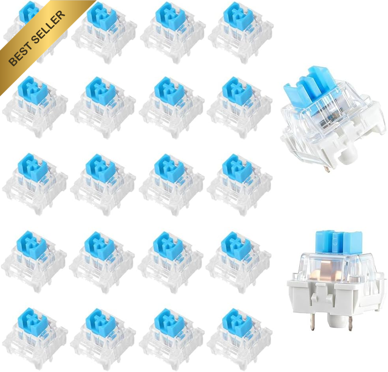 20Pcs 3-Pin Blue Keyboard Switches - Dustproof Mechanical Keyboard Clickers for