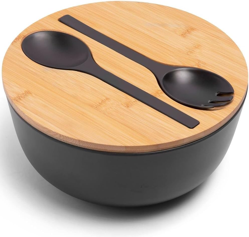 Bamboo Fiber Salad Bowl,Salad Serving Bowl,Bowl with Bamboo Lid and Spork,Salad